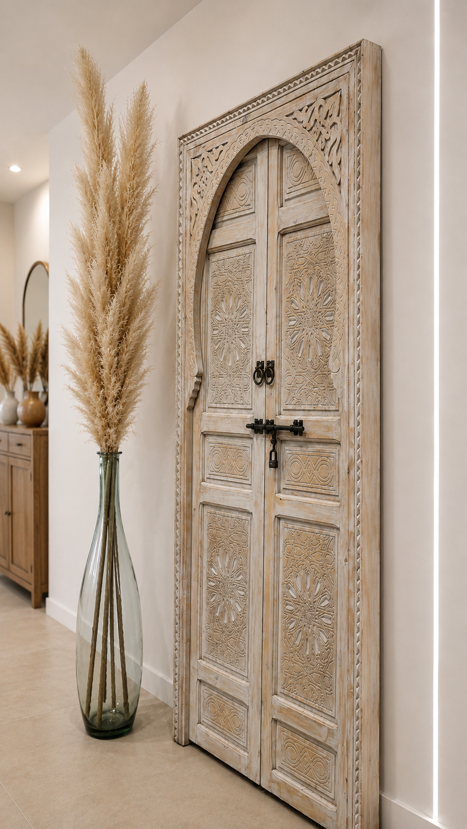 Porte Élégance | Porte en bois sculptée blanchie fabriquée à la main