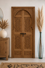 Porte décorative double en bois de cèdre sculptée à la main, porte artisanale sur mesure pour décoration intérieure