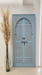 Porte Prestige | Porte en bois sculptée bleu patiné fabriquée à la main