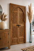 Porte décorative double en bois de cèdre sculptée à la main, porte artisanale sur mesure pour décoration intérieure