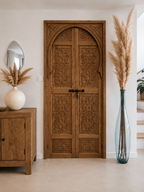 Porte double en bois de cèdre sculptée à la main, porte artisanale sur mesure pour décoration intérieure