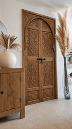 Porte double en bois de cèdre sculptée à la main, porte artisanale sur mesure pour décoration intérieure
